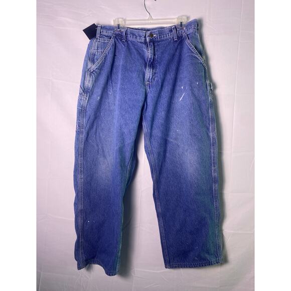 Carhartt Blue Denim Medium Wash Carpenter Jeans 5- Pockets Men's Size 38/30 - Picture 1 of 2